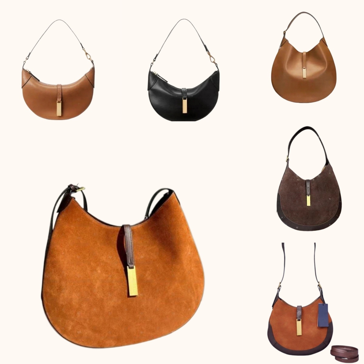 Chic Designer bag elegant Pony New ID Bag Large Mini Crescent Bag Leather Stitching Shoulder Bags Horse Men Coffee Half Moon Clutch Handbags Tote Wo