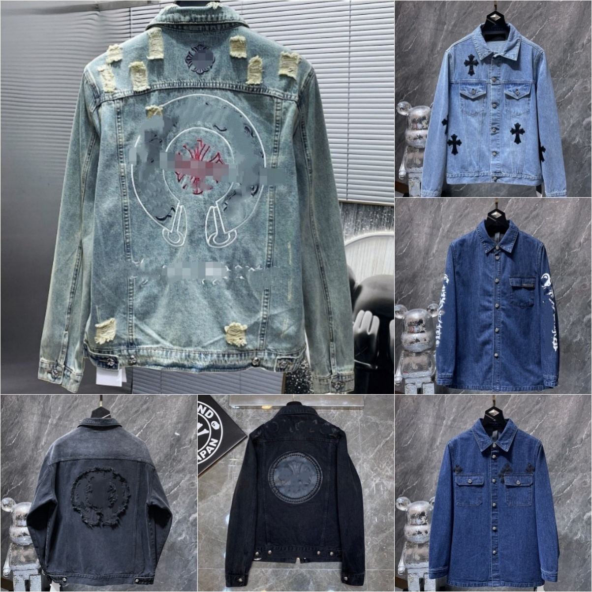Chrome jacket Gothic Style Unisex Street wear Hip Hop Straight Skinny Denim Jacket Men Designer Style Outerwear Crosses Embroidery Vintage Washed Wh