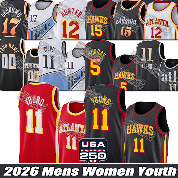 Maillots de basket-ball de la ville d'Atlanta Maillot Hawkss Trae Young # 12 Hunter # 1 Johnson # 2 Johnson 2026 Maillots de basket-ball