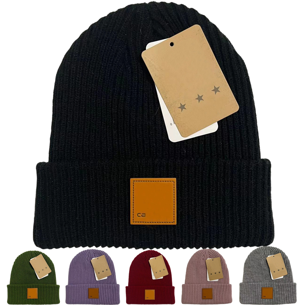 Designer C Workwear Beanie Knit Hat Mens Womens Yellow Square Leather Patch Cap Unisex Winter Warm Cuffed Skull Caps Outdoor Sports Luxury Bonnets C