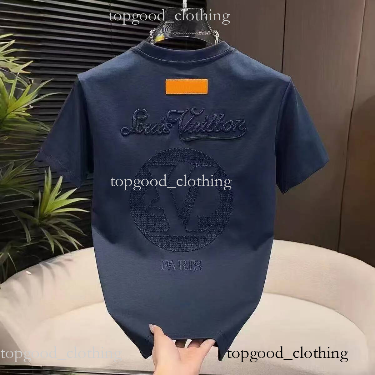 Fashion Designer's High End Trendy Brand 2026 New Spring Heavy Embroidery Men's Versatile Casual Luiviton Short Sleeve Stylish Luxury Roun
