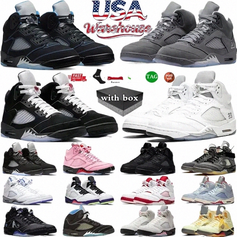 with box 5 Basketball Shoes 5s Mens White Black Metallic Reimagined Wolf Grey Fire Red Medium Soft Pink Muslin University Blue Sail Off Noir Woman S