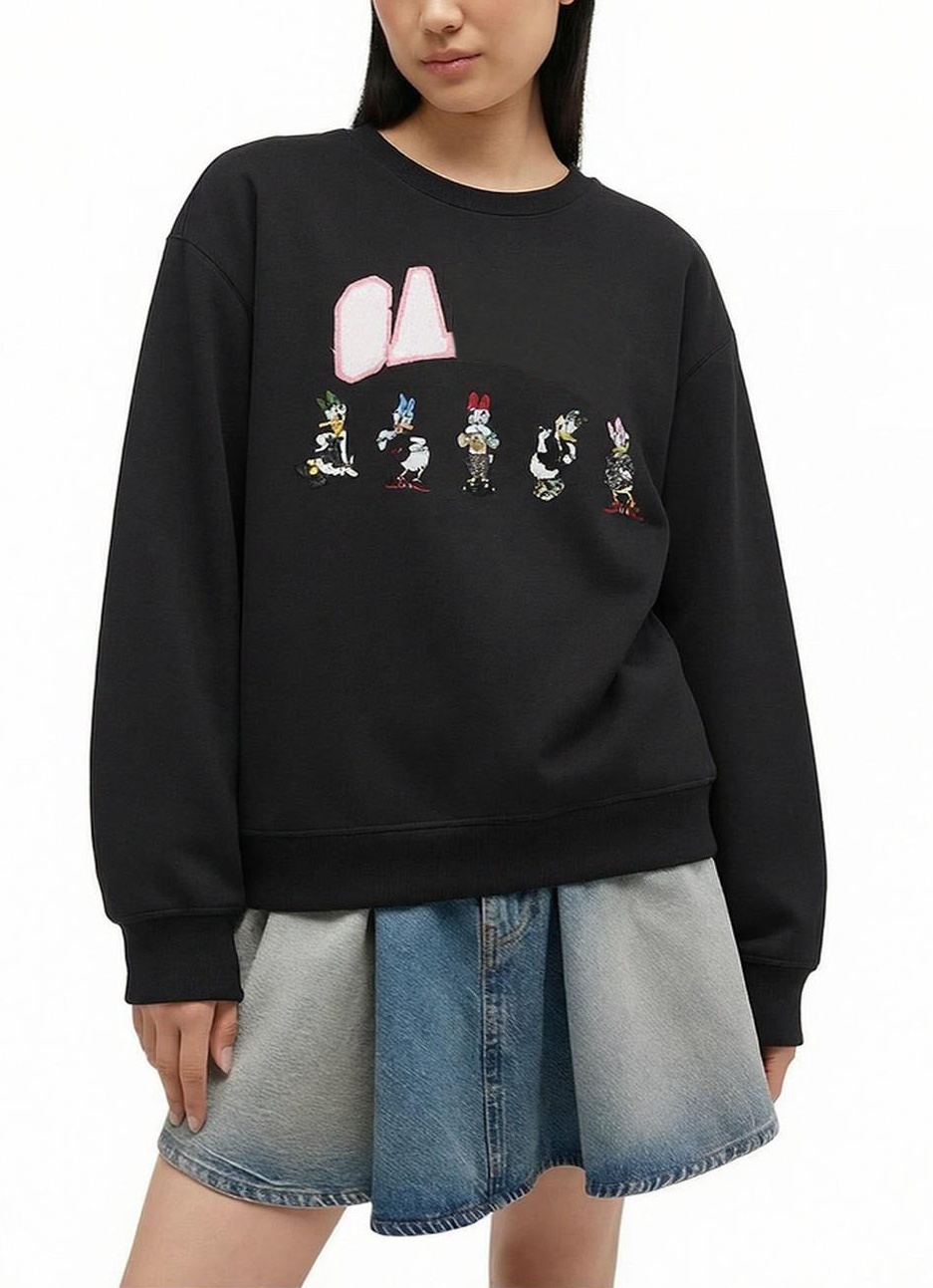 26SS Niche Designer Sweat à capuche en coton Nouveau style classique Lettre brodée Dessin animé Imprimer Slim Noir Manches longues Casual Pull en