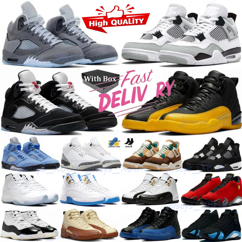 Designer 4 4s 5s 6s 11s 12 Chaussures de basketball Black Cat wolf grey 5S Messiqi Empire Purple Thunder Flight Club RM bleu rouge motif à carrea