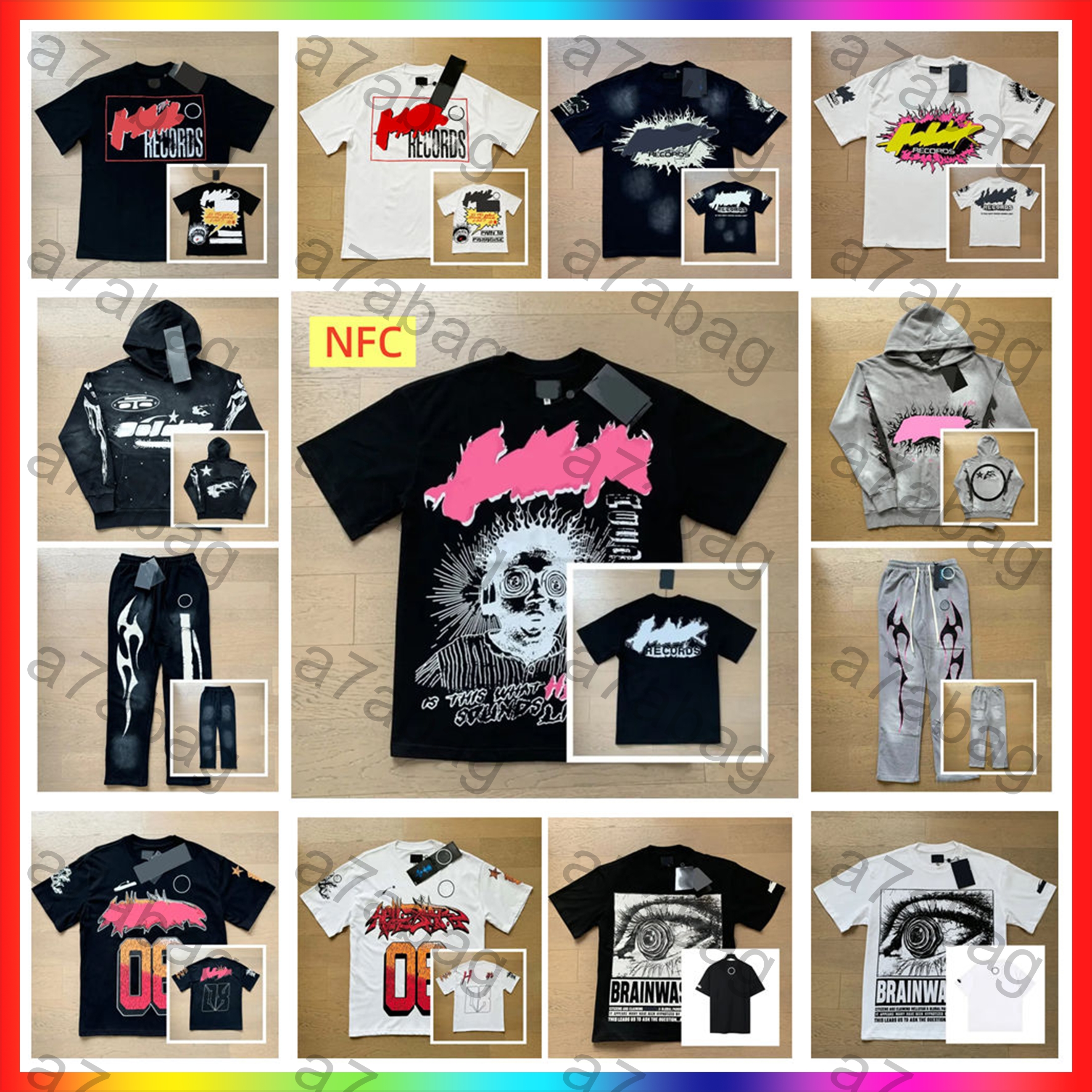 NFC scan Designer t shirts Vintage pop hell T shirts street graffiti fashion mens woman graphic punk rock graffiti print Vintage hipster washed fabr
