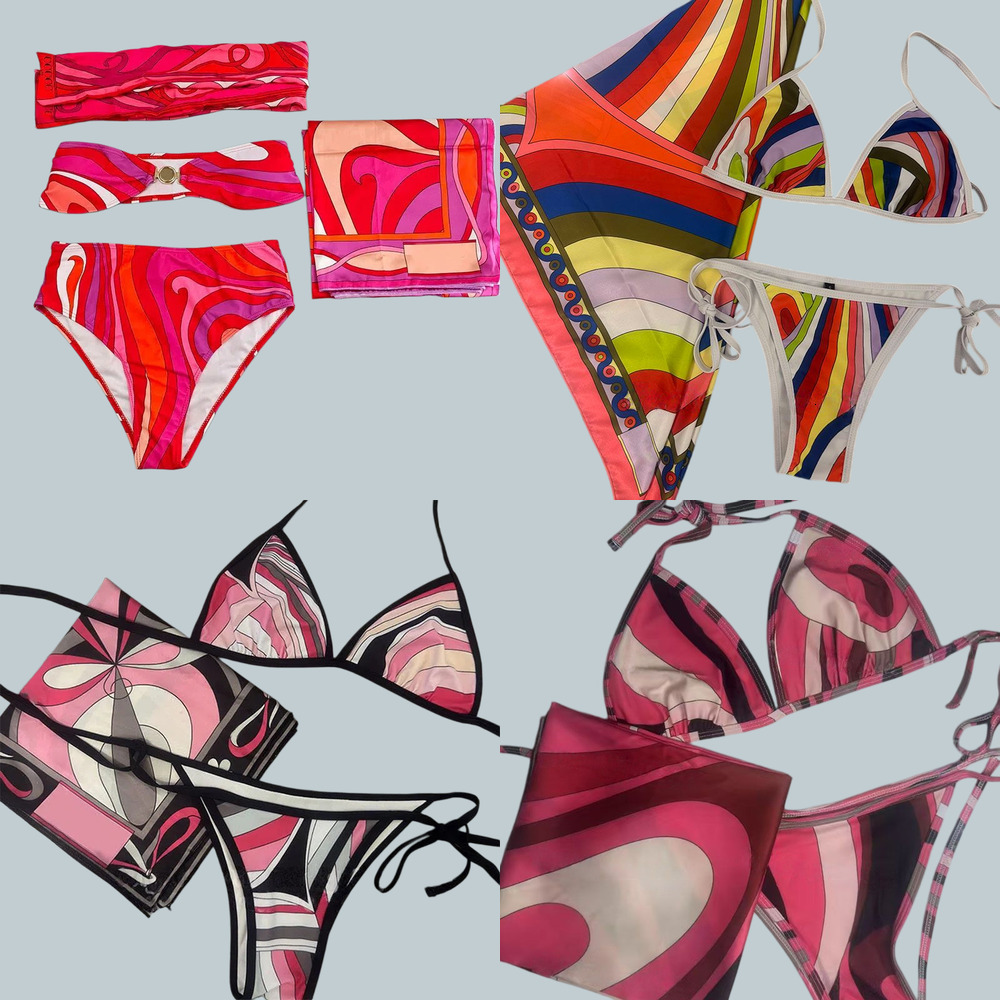 Colorful Bikini Swimwear swimsuits designer womens Headband Sarong Sexy Hollow Scarf Skirt V Neck Beachwear maillot de bain Beach Holiday 1 piece Ba
