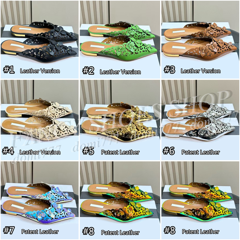 Sandales en cuir à chaussures simples pointues à fleurs pour femmes, mode haut de gamme