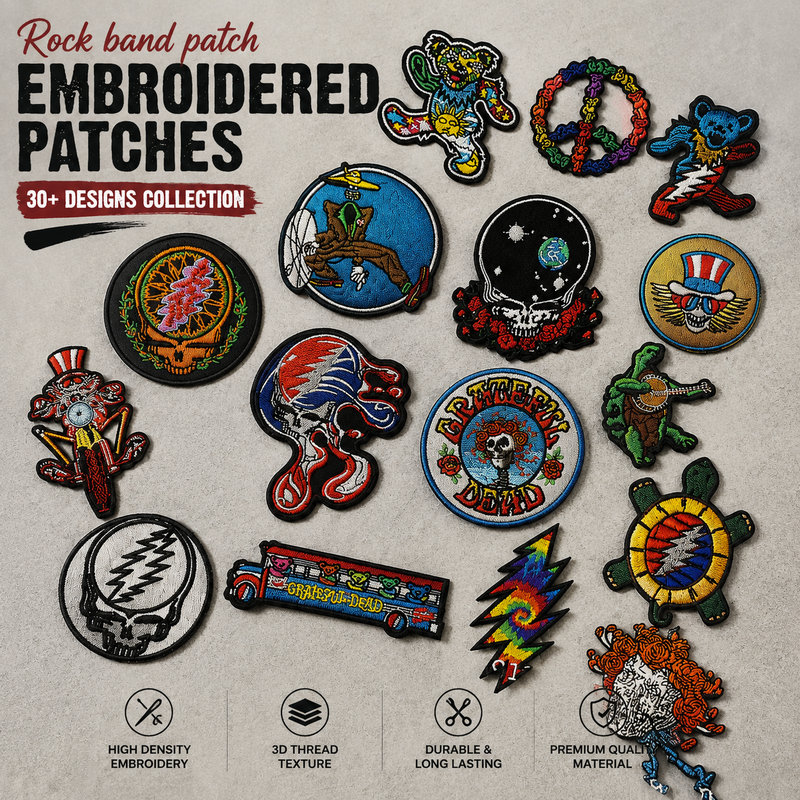 Tendances de la mode européenne et américaine Street punk Grateful Dead rock band patch brodé à repasser autocollant en tissu créatif