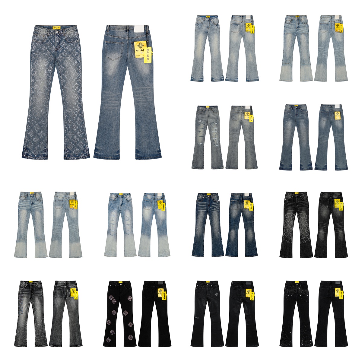 Mens GUAPI JEANS Stretch Micro Flare Denim Jeans for Men Slim Stacked Fit Cross Emblem Street Fashion Casual Pants version Straight blue Retro GUAPI
