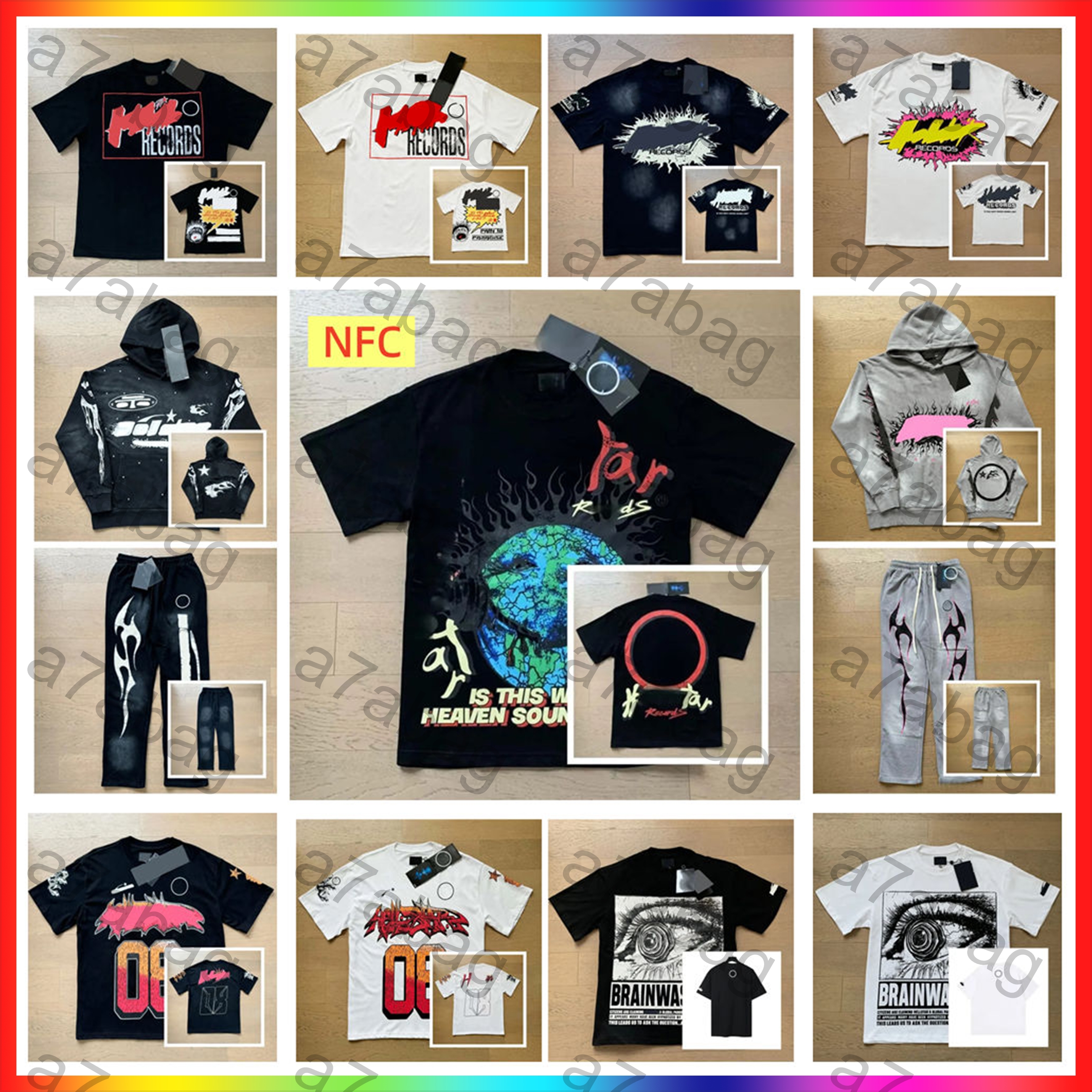 With NFC scan Designer t shirt American trendy brand Printed Mens hell t shirt High street fashion creative fun gaze eyes printed lettering graphic