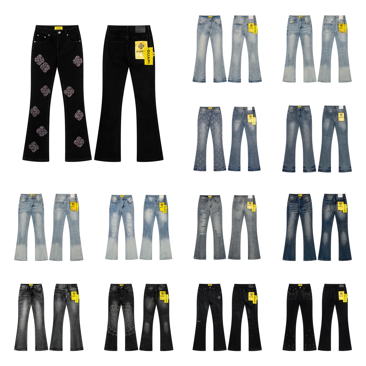 GUAPI jeans mens designer jeans pants jorts skinny pants denim y2k style jean jorts version Straight blue Retro Sweatpants Joggers Pant eur size