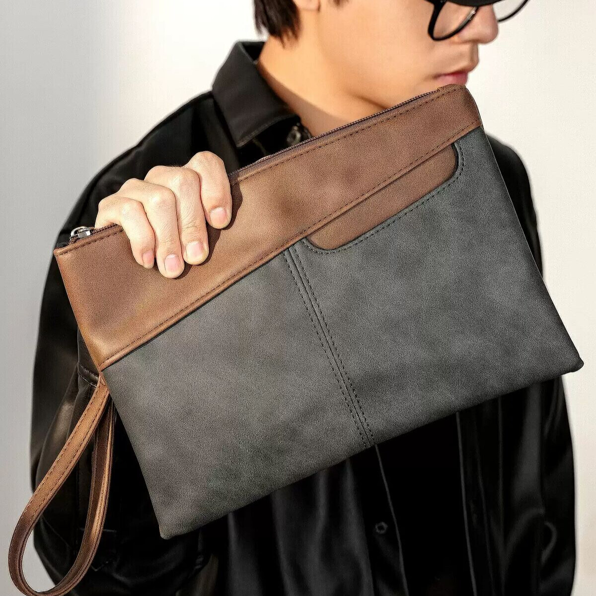 Luxury PU Soft Leather Underarm Envelope Handbag Urban Simple Trendy Brand Waterproof Ipad Tote Bag Men Business Travel Briefcase For Office Work Da