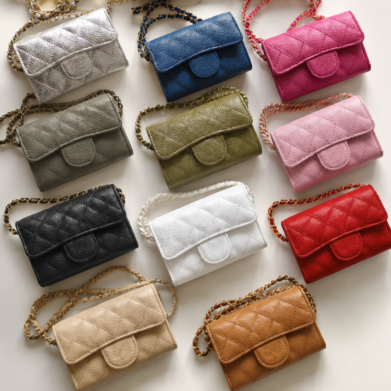Designer Mini Chain Wallet Small Luxury Card Holder Fashion Quilted Coin Purse Small Caviar Leather Crossbody Bag Mini Flip Top Wallet ID Card Holde