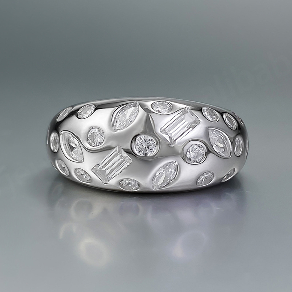 Fashion Design Classic Round 925 Silver Handmade Gypsy Setting Women's Wedding Anniversary Party Ring Band with White moissanite Stone