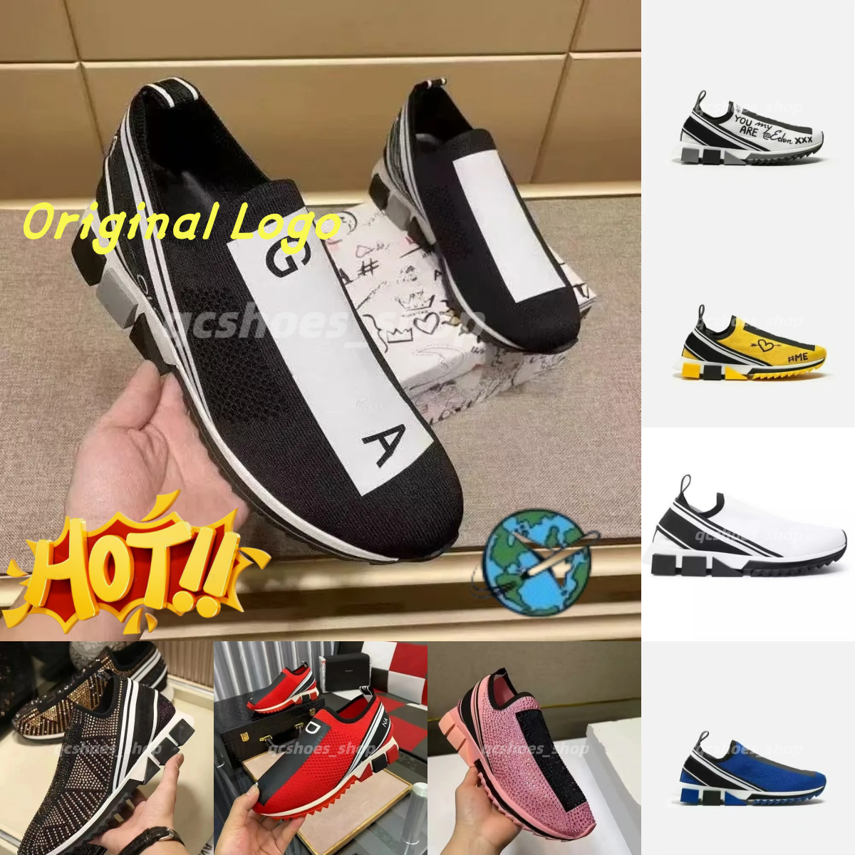2026 dolce shoes with Crystals Top Mesh Brand 23SS tapeprint Sorrento Men Fusible Sneaker Shoes Black Stretch Red White Slip On Sock Walking Disc de