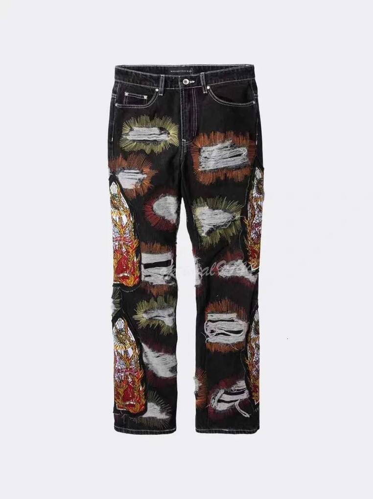 Who Decides War Mens Designer Skateboard Baggy Jeans Trousers WDW Denims USA High Street Catthedral Side Embroidery Multicolor Patched Arch Sweatpan