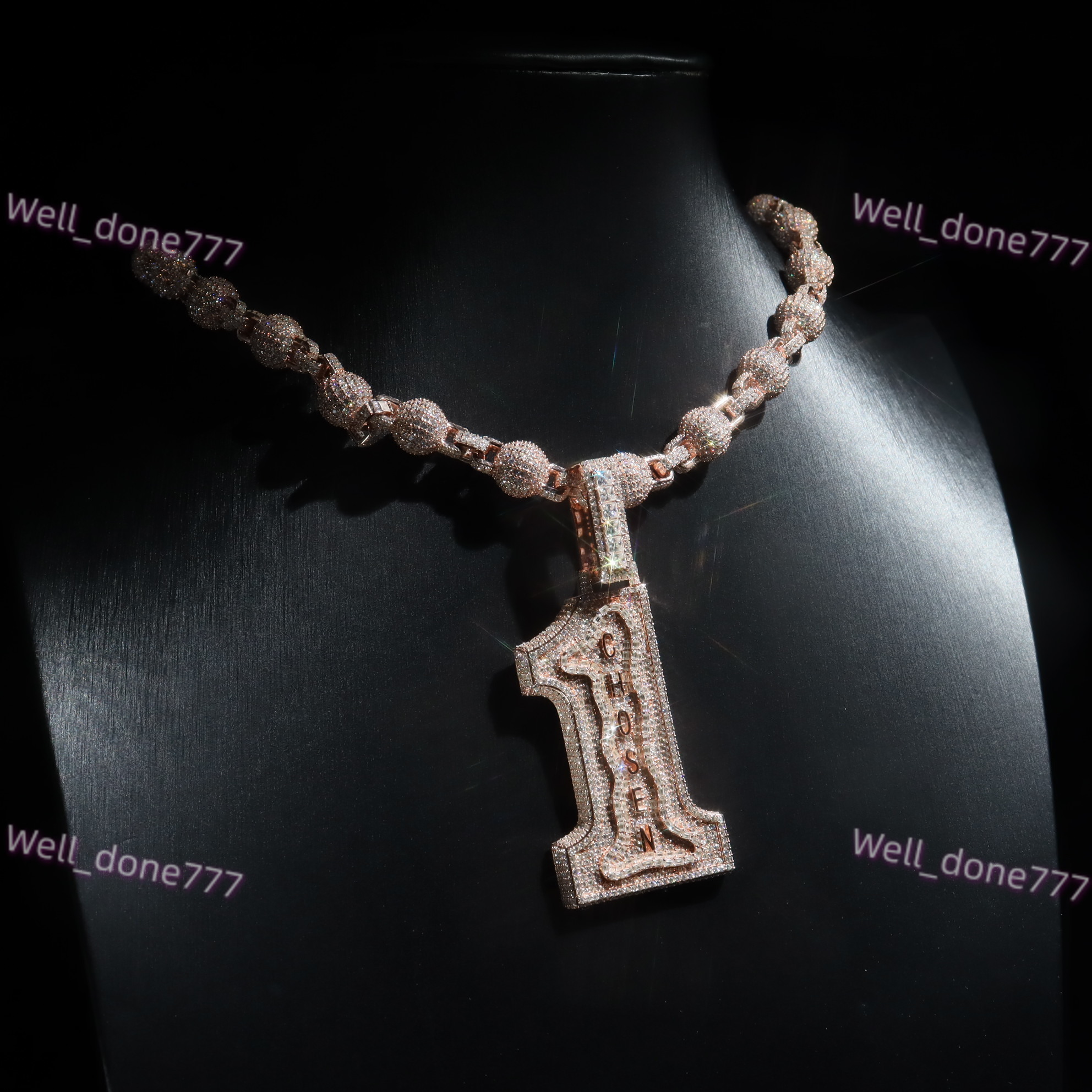 Custom Hip Hop Chosen Number 1 Initial Pendant Certificate Sterling Silver S925 VVS D Color Moissanite for Men Women