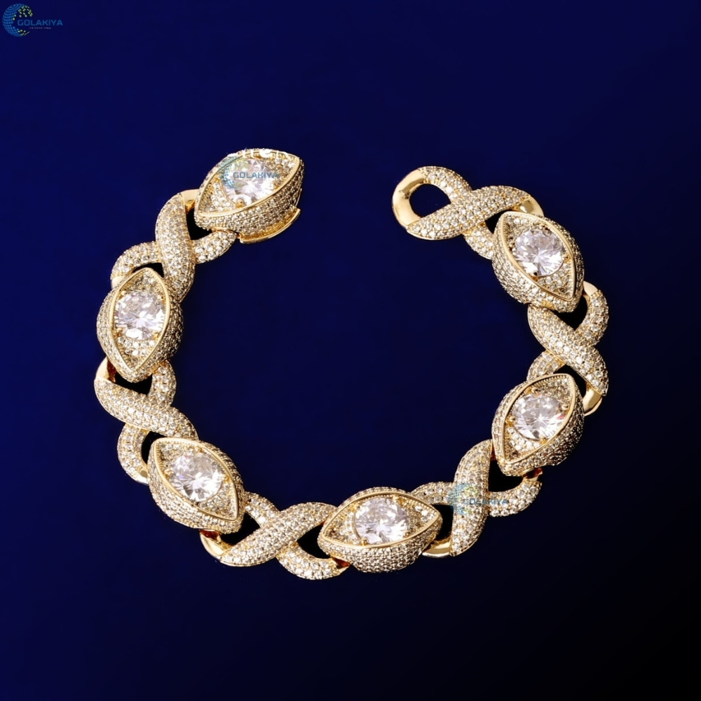 Infinity With Eyes Link Bracelet Hip Hop pour lui Glacé VVS1 Bracelet cubain en diamant cultivé en laboratoire Bracelet de style rappeur personna