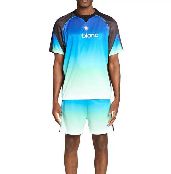 2026 Casabalnc Early Summer Designer Cotton Straight-Leg Shorts Men Gradient Color-Block Letter Print Short-Sleeve Soccer Casual Loose Pullover Polo