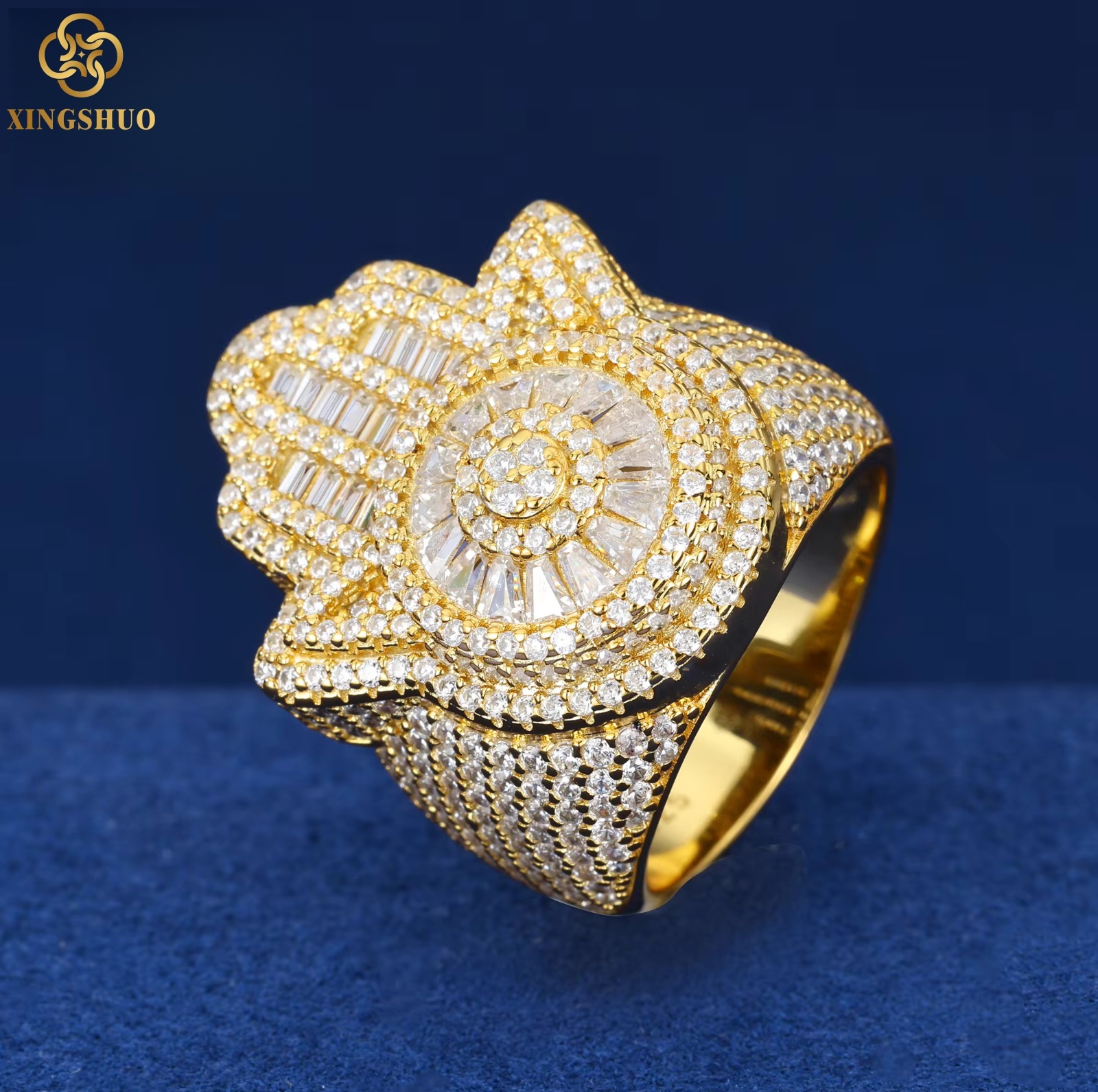 Xs Fine Jewelry Gra Certified 925 Sterling Silver Moissanite Hamsa Hand Ring Custom Iced Out Men Hop Rings