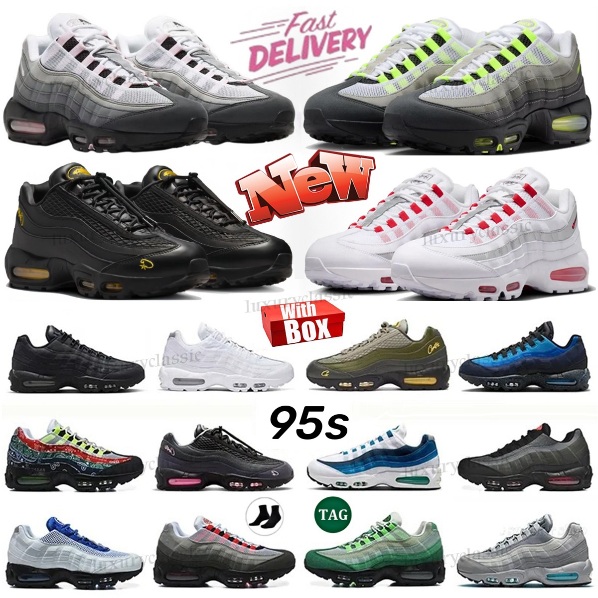 95s 95 Designer shoes with box Big Bubble Neon 2025 Pink Foam cort x tour yellow olive green Blue Tint Triple Black White shoes mens trainers runnin
