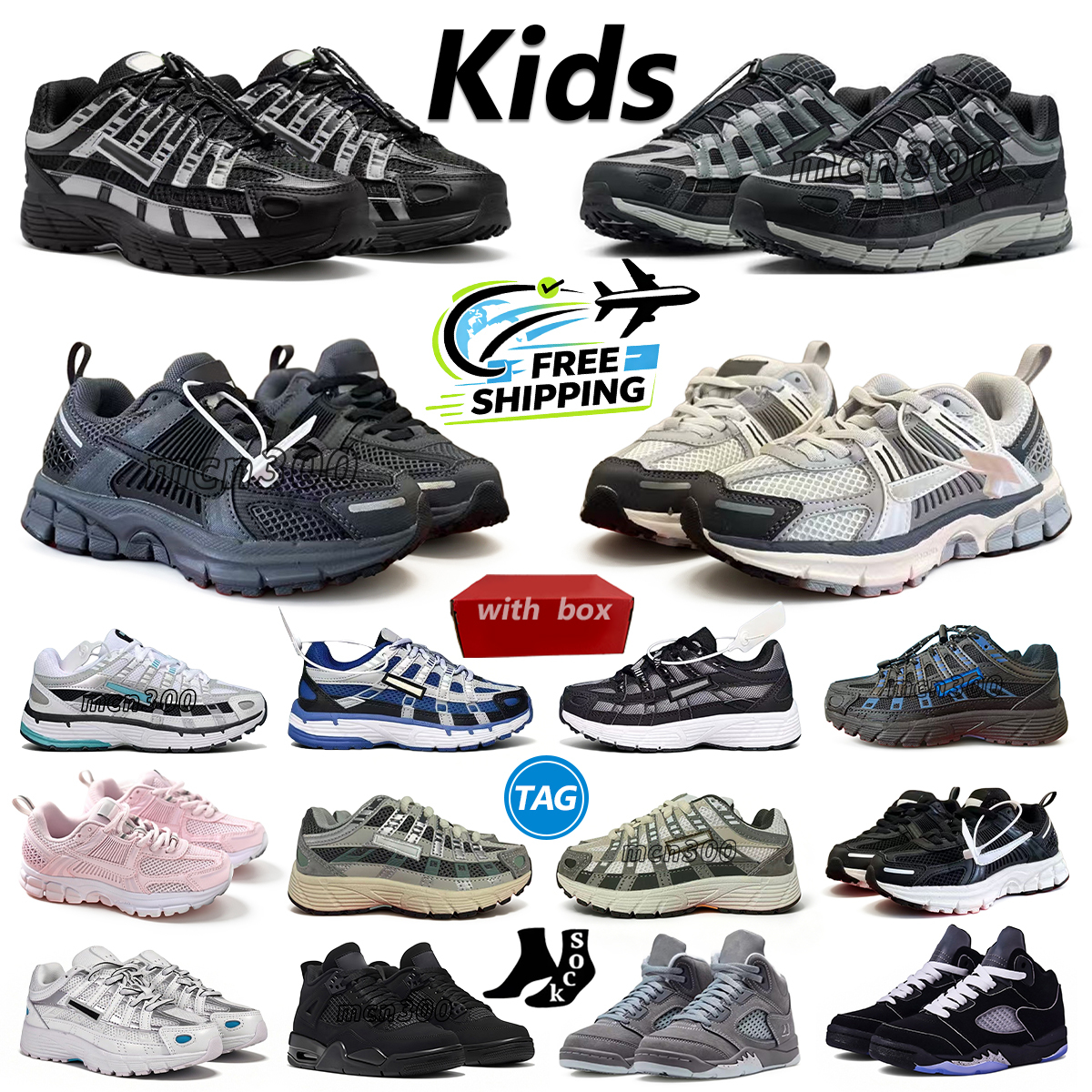 Free Shipping Kids Shoes P6000 Kids Toddler Sneakers Shoes Kid Running Vomero 5 Girls Boy Carbon Ash Children Triple White Black Gold Red Laser Blue