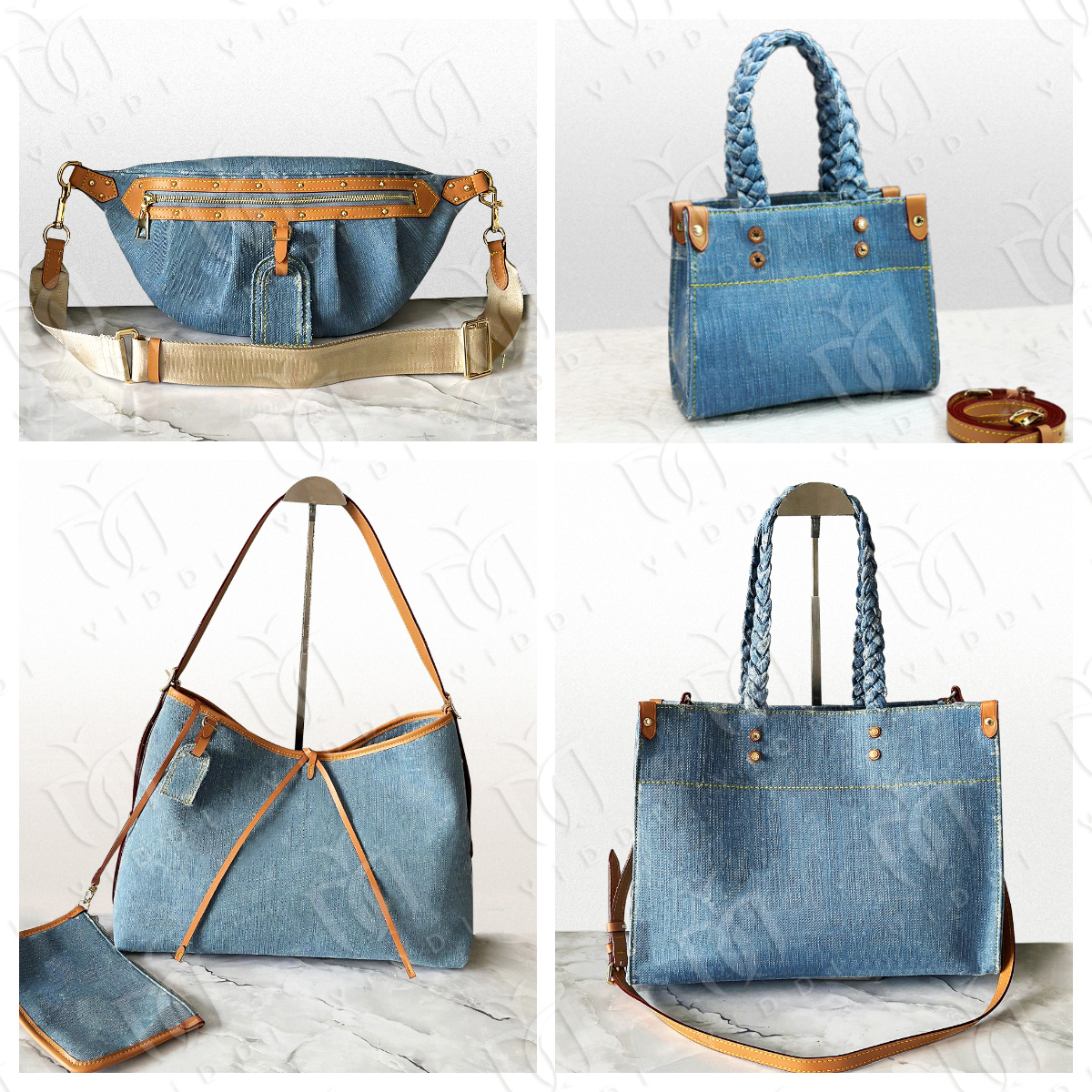Denim Monogram Tote bag Light Blue Jean Handbag Crossbody Shoulder Bag Designer Denim Hobo bag Women Casual Large Size Denim Daily Work bag Travel H