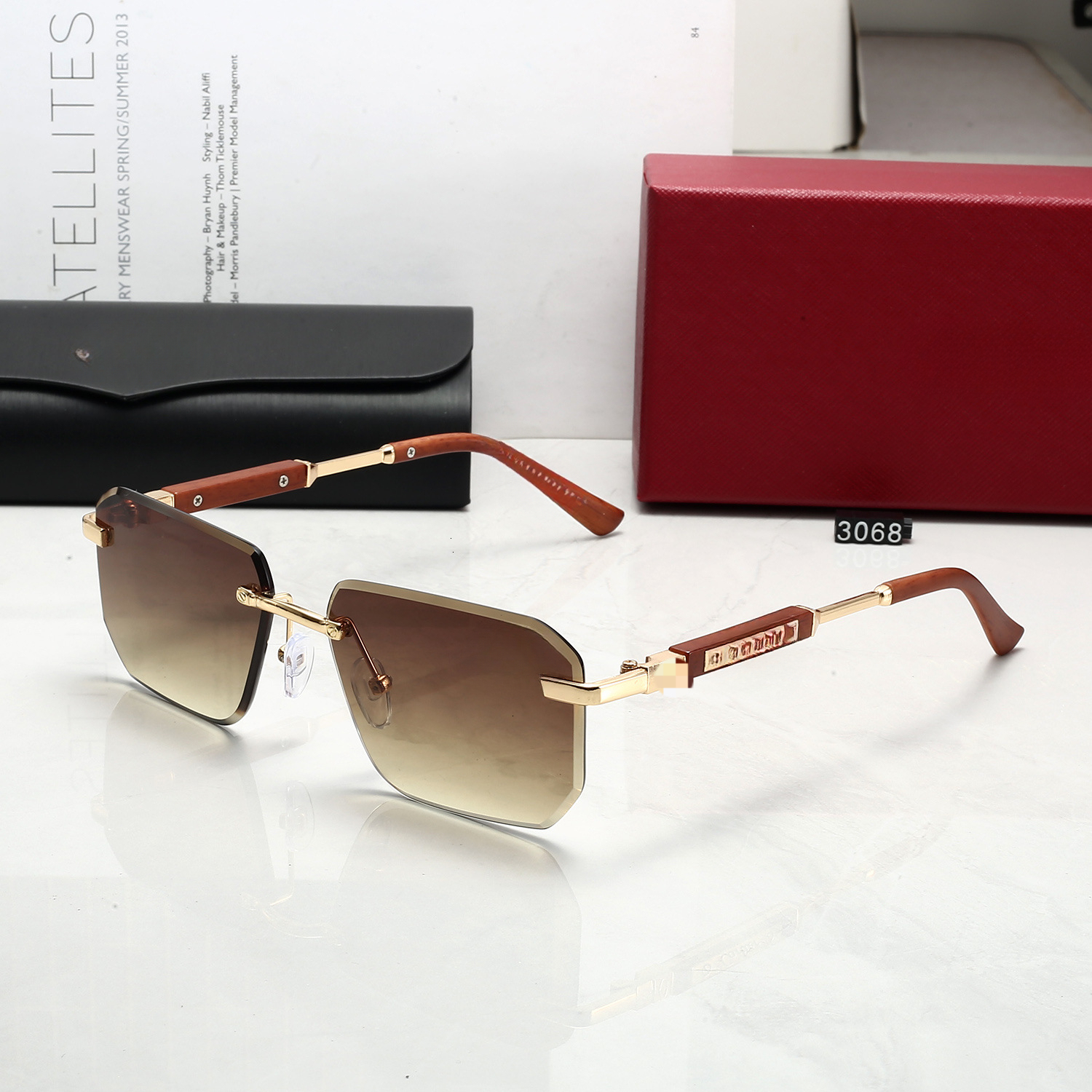 2026 New designer ca rt i ers sunglasses European and American Fashion Frameless Square for Women, Light Luxury High-End UV Protection Trendy Sungla