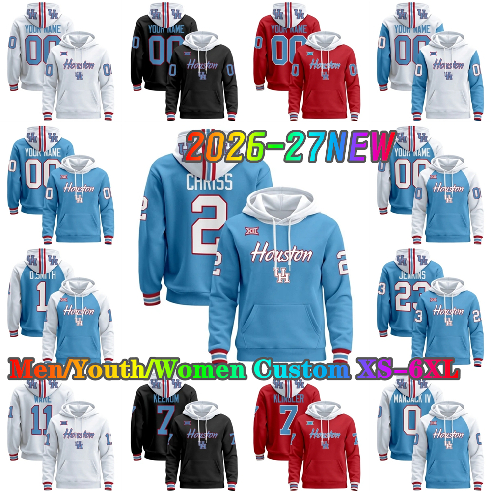 Custom 2026-27 New Houston Cougars Pullover Hoodie V2 5 Conner Weigman 13 Amare Thomas 71 Shadre Hurst 21 Will James 0 Makhi Hughes 12 Khalil Laufau