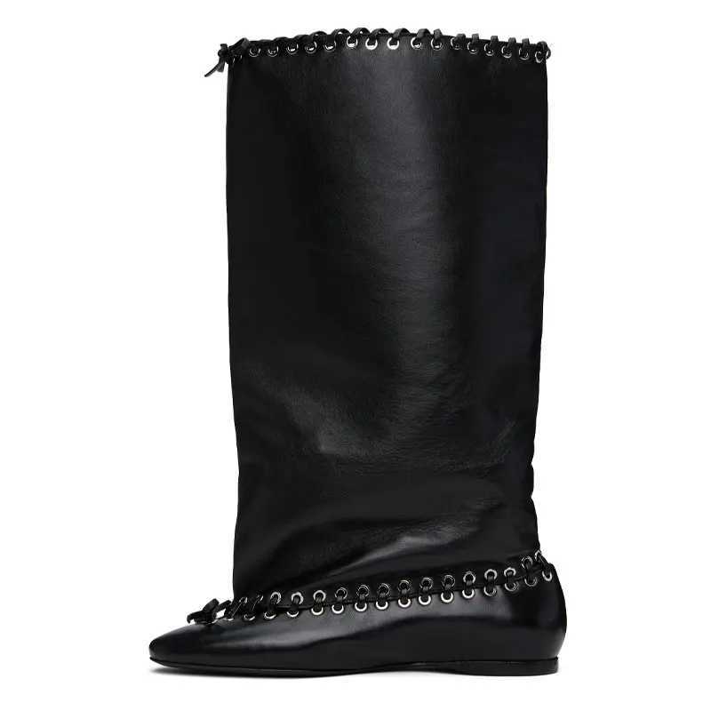 European and American Wide Leg Loose Fit Knee High Women's Boots for Spring and Autumn Fashion Runway Women's Mid Length Boots T260810