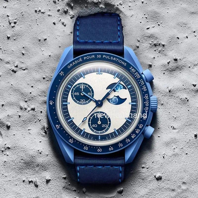 1969 New Bioceramic Planet Moon Quarz Watch Mission To Mercury 42mm Full Function Chronograph Luxury Mens couple joint name Wristwatches Moonshine V
