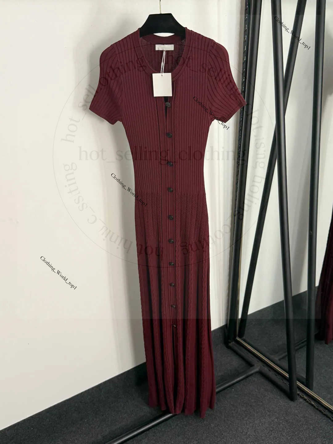 Sandro Designer Dress Womens Diamond Short Sleeve Knit Dresses Luxurious Button Lapel Waist Cinched Fashion Party 2026 Spring French Fragrant Women
