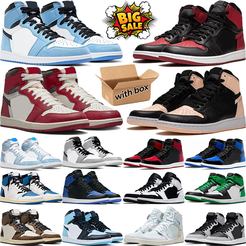 Designer 1s High Top Lace Up Basketball Shoes University Blue Dark Mocha Bred Shadow UNC Red OG Black Smoke Grey Sports Sneakers Men Outdoor Walking