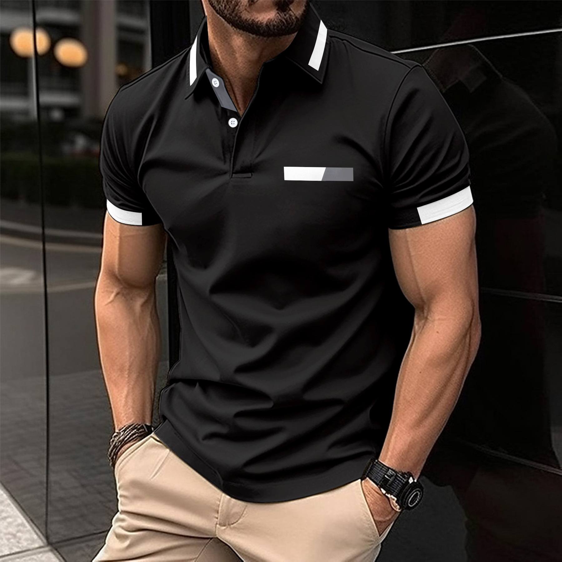 Polo à manches courtes pour hommes, couleur unie, chemise de Golf, de Tennis, vêtements de sport décontractés, chemise de travail et de bureau po