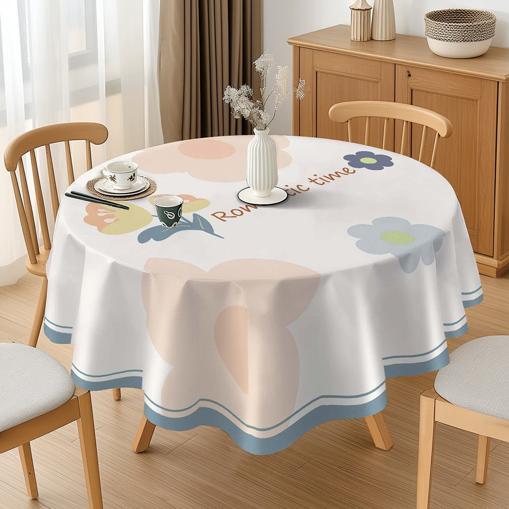 YL-39050 Nappe ronde en PVC de style ethnique personnalisée avec motif de fausse broderie imperméable, résistante à l'huile, à la chaleur et sans