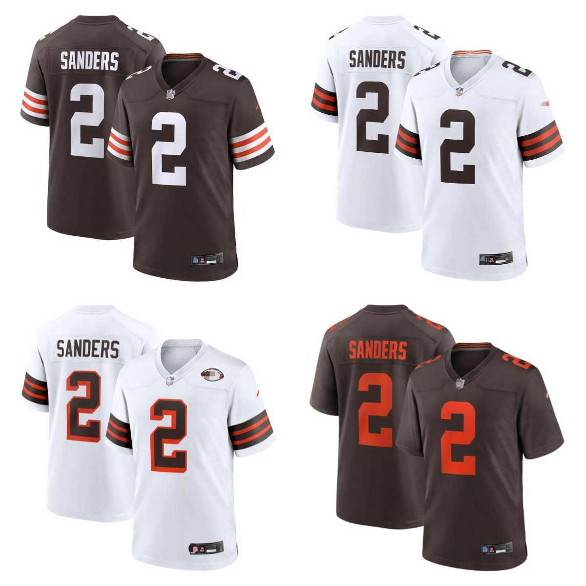 2 Shedeur Sanders 95 Myles Garrett 49 Carson Schwesinger 12 Denzel Boston Maillot de football en sergé entièrement brodé - Hommes Femmes Jeunes T