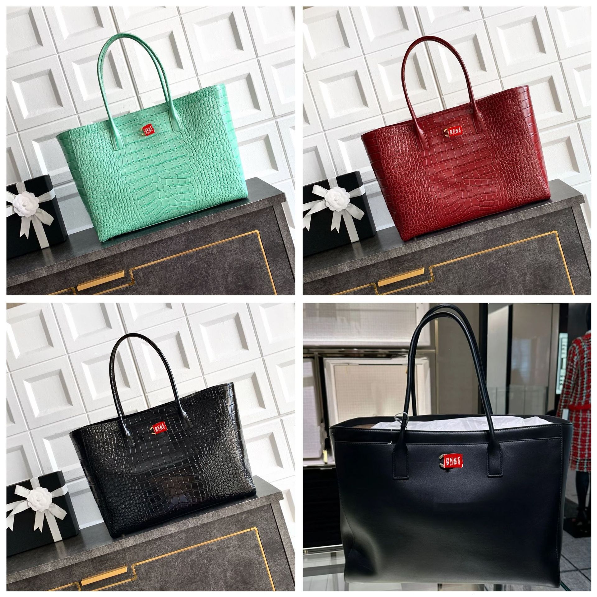 Cross-border foreign trade green crocodile pattern tote light luxury niche shoulder large-capacity commuter laptop bag, versatile for daily use