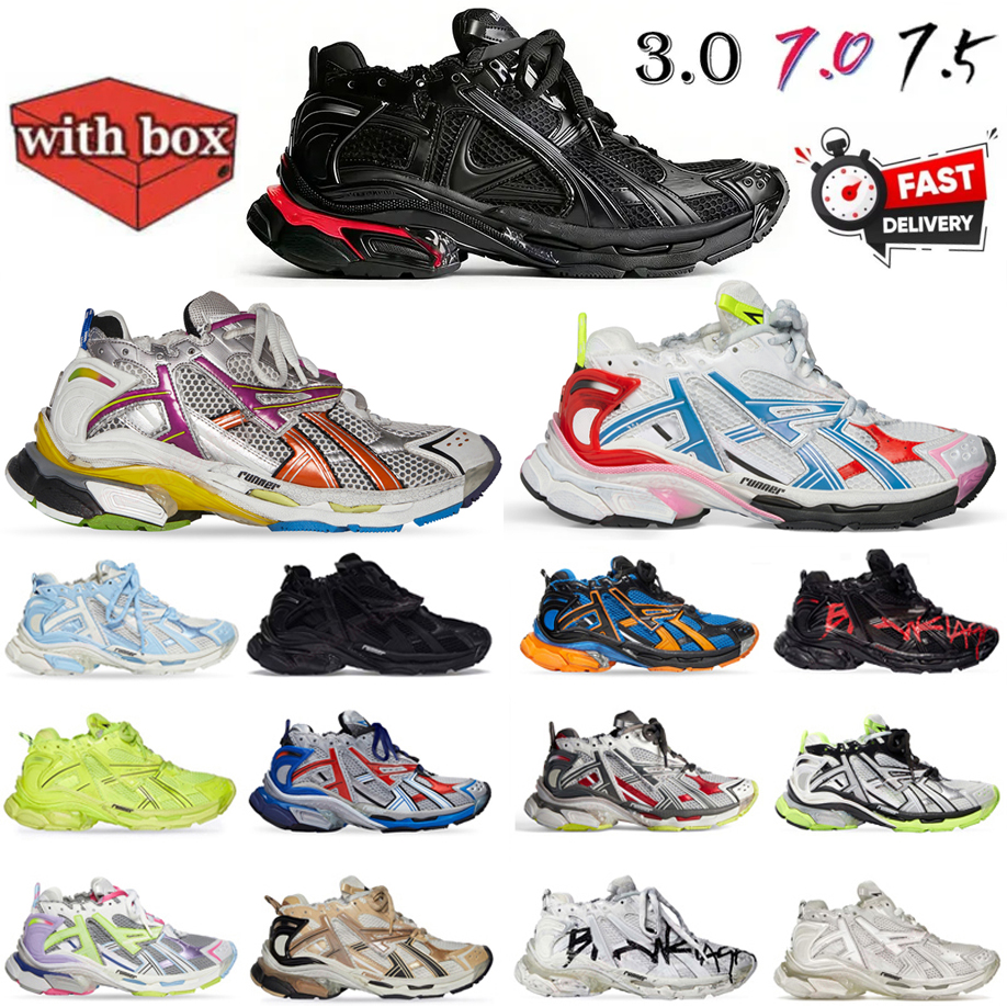 Avec Box Designer Casual Chaussures Runners 7.0 7.5 Track 3.0 avec LED Hommes Femmes Runner Blanc Bleu Triple Noir Talons Colorés Pistes Platefor