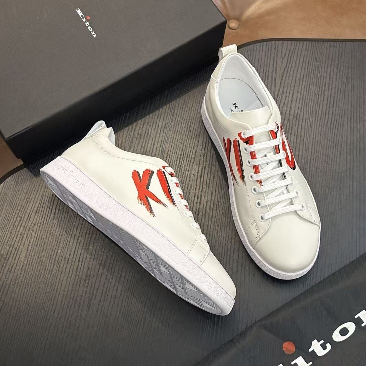 Kiton Casual run Sneaker Red K luxurys New loafers Cowhide Graffiti Print Low top tennis shoe KI Summer men trainer Designer basketball Lace up Outd
