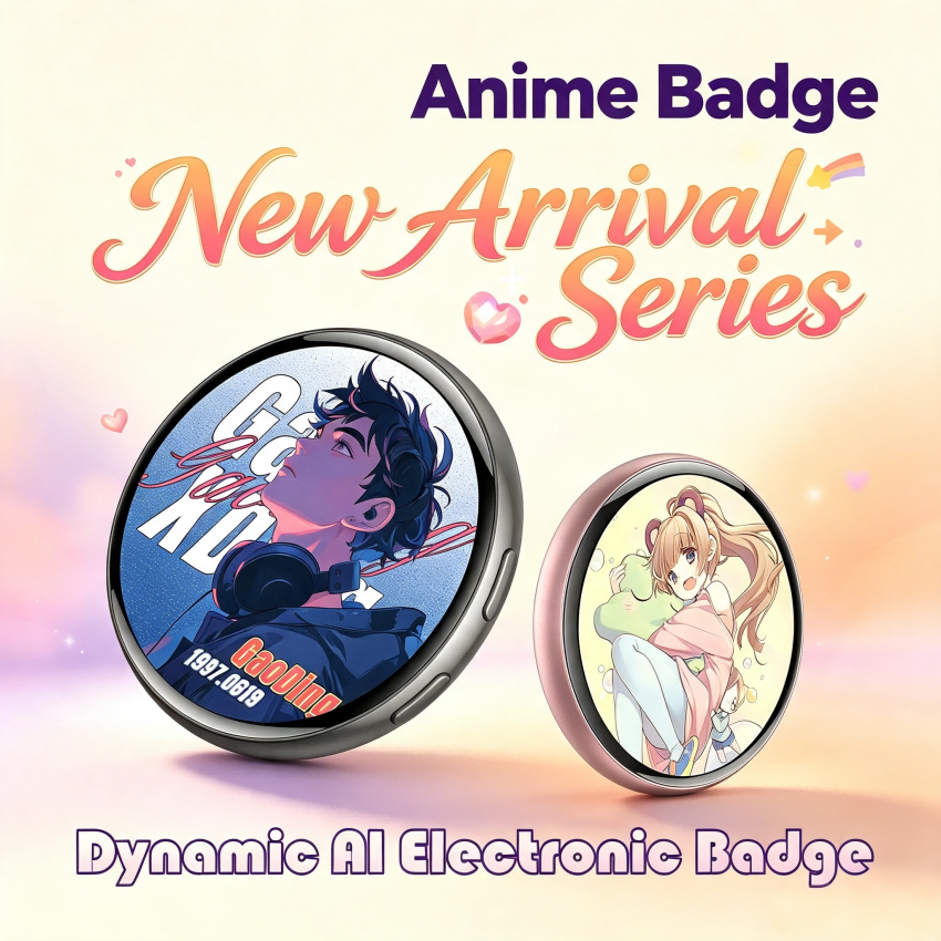 Badge intelligent AI de 1,7 pouces, badge d'anime connecté Bluetooth à écran tactile HD, broche numérique personnalisable de chargement de type C