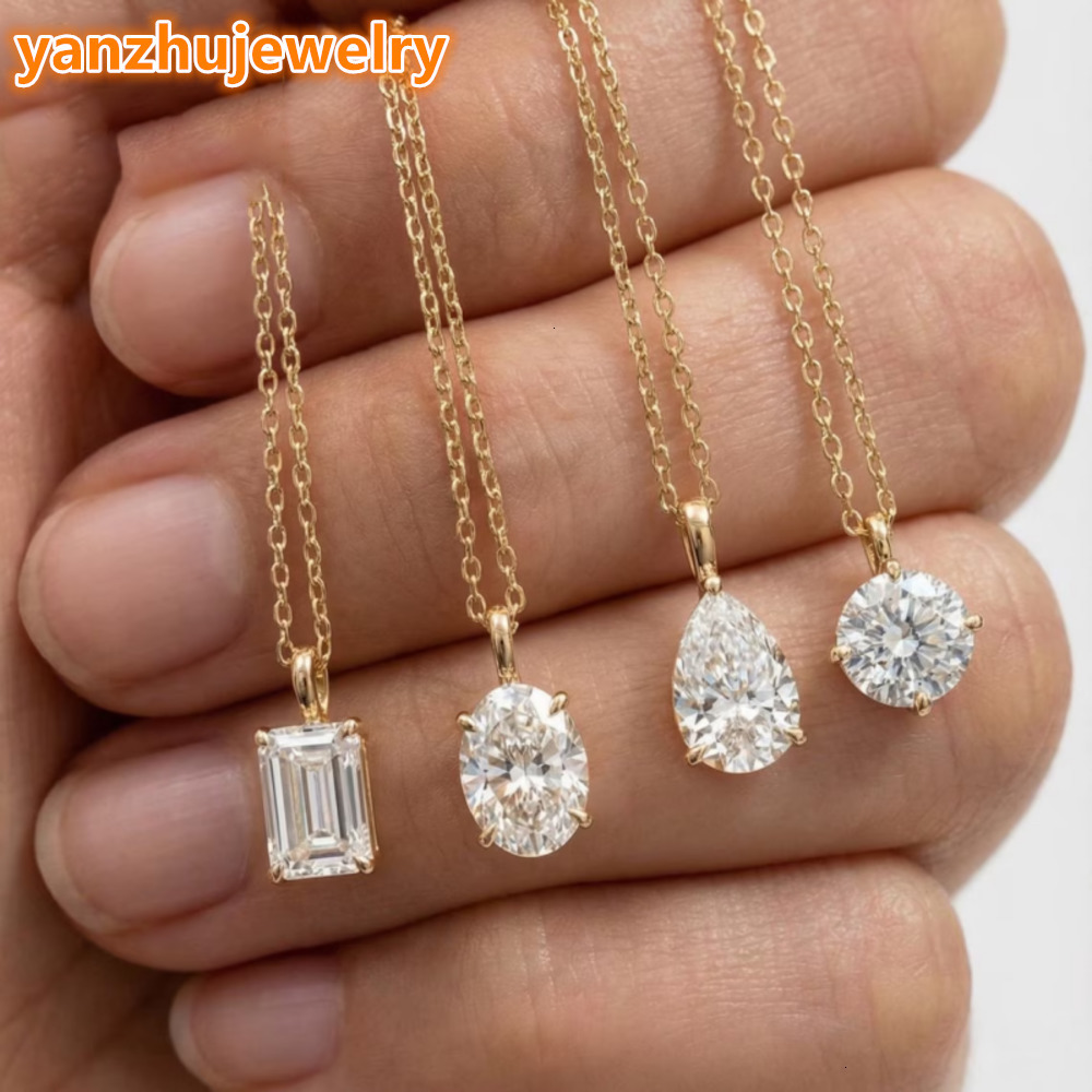IGI Certified Lab Grown Diamond 1CT 2CT 3CT Emerald Radiant Cut Oval Pear Marquise Vintage 14k 18k Yellow Gold Solitaire Pendant