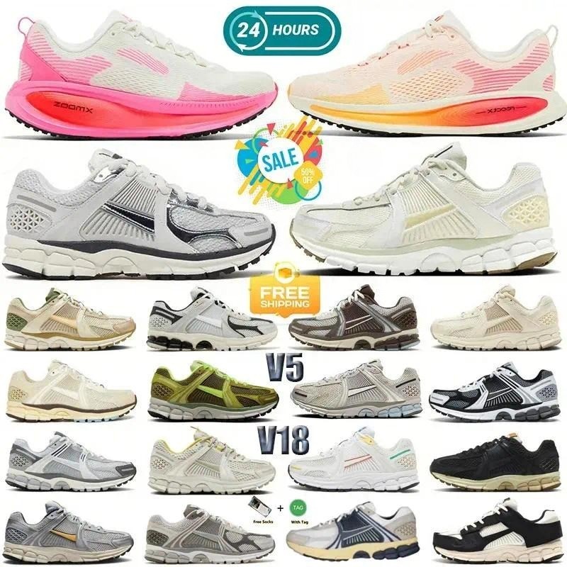 Vomeros Designer Running Shoes V5 V18 Mens Womens Sneakers Photon Dust Metallic Pink Roam Silver Gold Thunder Blue Triple Black Brown Outdoor Flat T