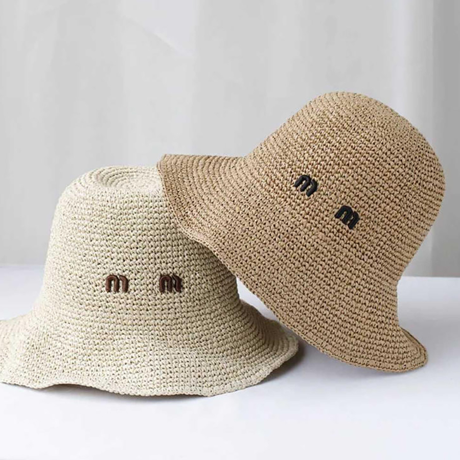 New Women's Designer Straw Bucket Hat Luxury Foldable Hats For Summer Travel Embroidered Seaside Tourist Vacation Foldable Sunshade Cap