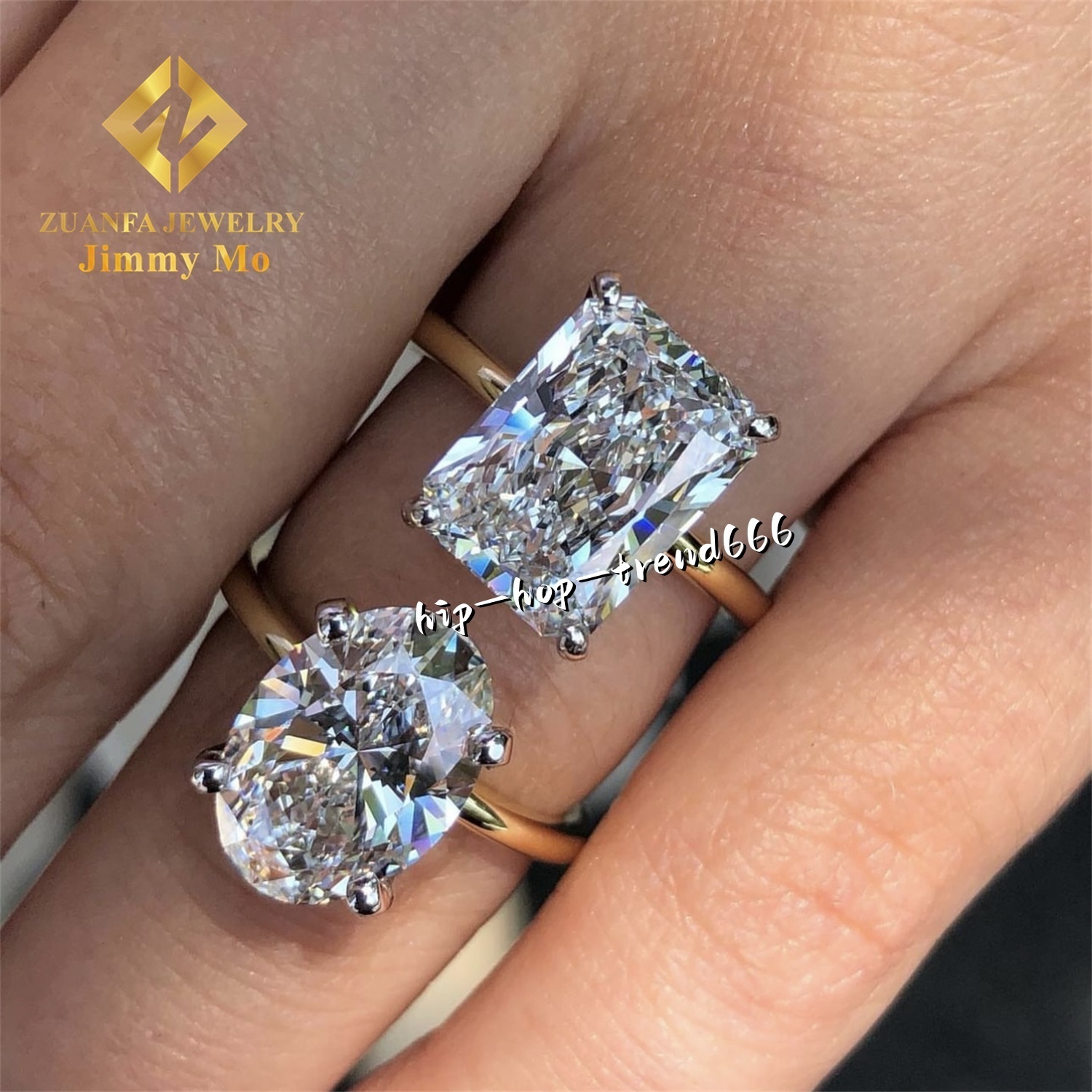 Classic 10k 14k Solid White Gold Flawless 6CT Big Size Crushed Radiant Oval Moissanite Diamond Engagement Solitaire Ring Bridal