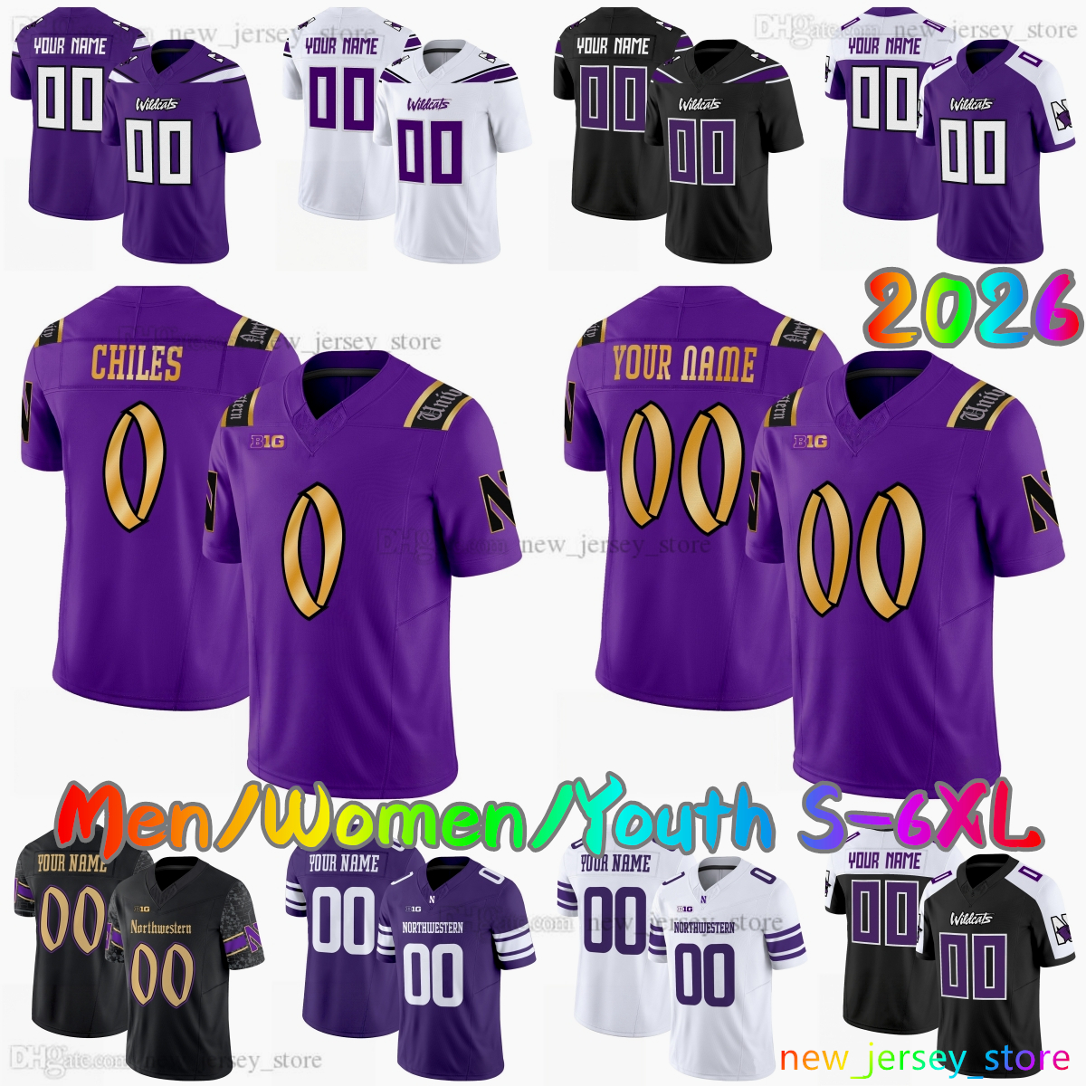 2026-27 Custom 0 Aidan Chiles Northwestern Wildcats College Football Jersey 2 Kobie McKinzie 3 Brenden Deasfernandes 33 Braydon Brus 5 Caleb Komolaf