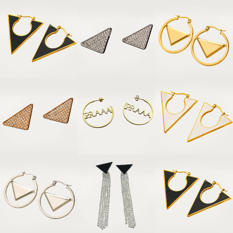 Letter Designer Triangle Earrings Crystal Pearl Earring High Quality Stainless Steel Stud Earrings Luxury Love Gift Jewelry with Box Wholesale