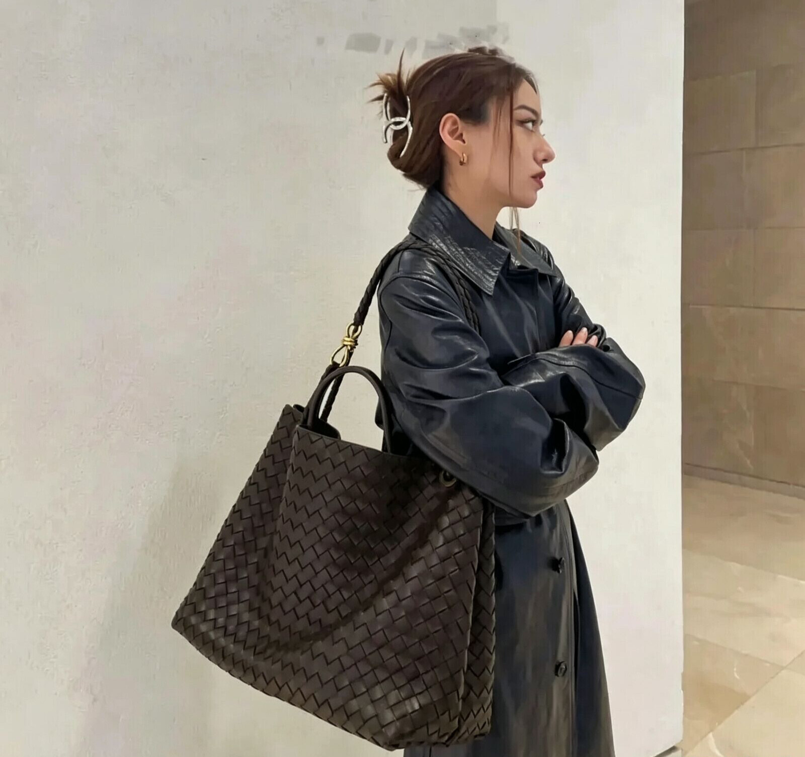10A TOP Andiamo sac à main designer chocolat brun nappa tissage cordon grand bandoulière qualité supérieure peau de mouton souple travail sac fou