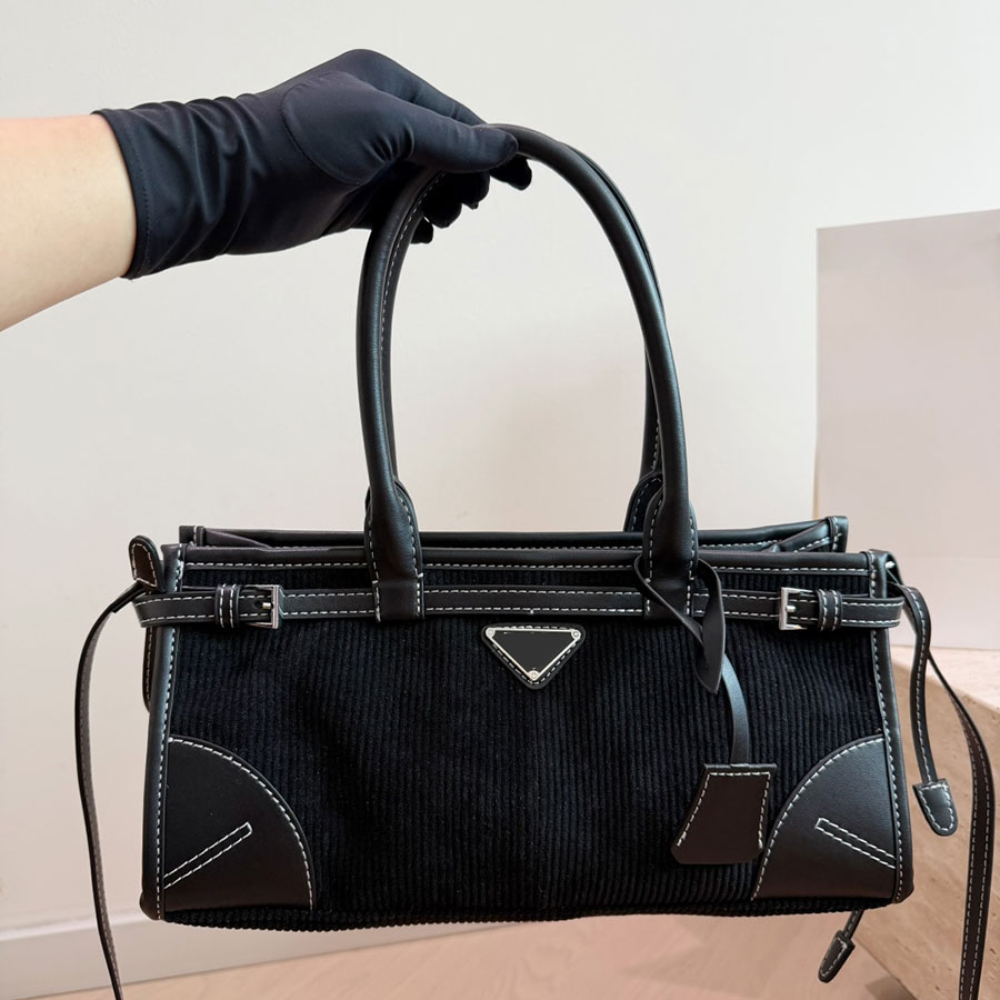 Designer Femmes Vintage Corduroy Fourre-tout Sac En Cuir Véritable Épissage Poignée Supérieure Sac À Main Grande Capacité Automne Automne Bandoul