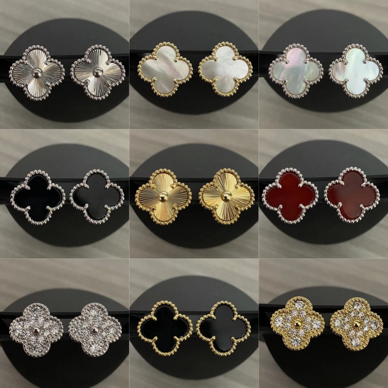 15mm 2026 popular Four leaf clover Earrings designer Flower white black red 18K gold Silver charm classic jewelry Earing lady mother gift not fading