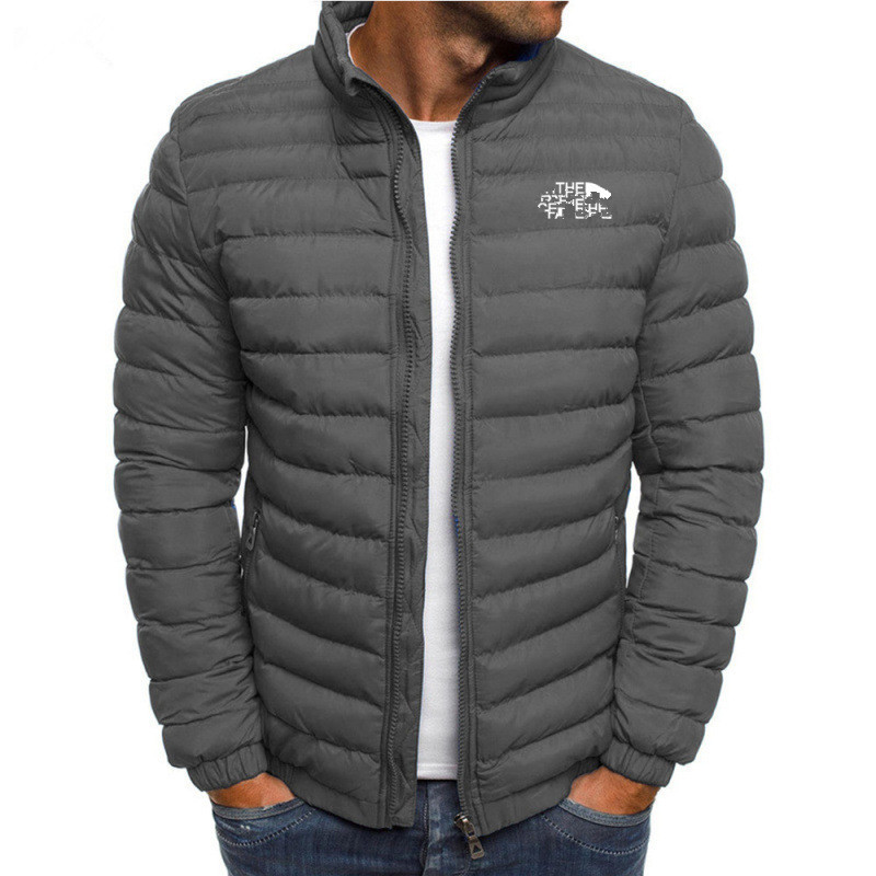 Luxurious classic winter men's cotton jacket, stand up collar zipper cardigan, printed casual plus size warm cotton jacket